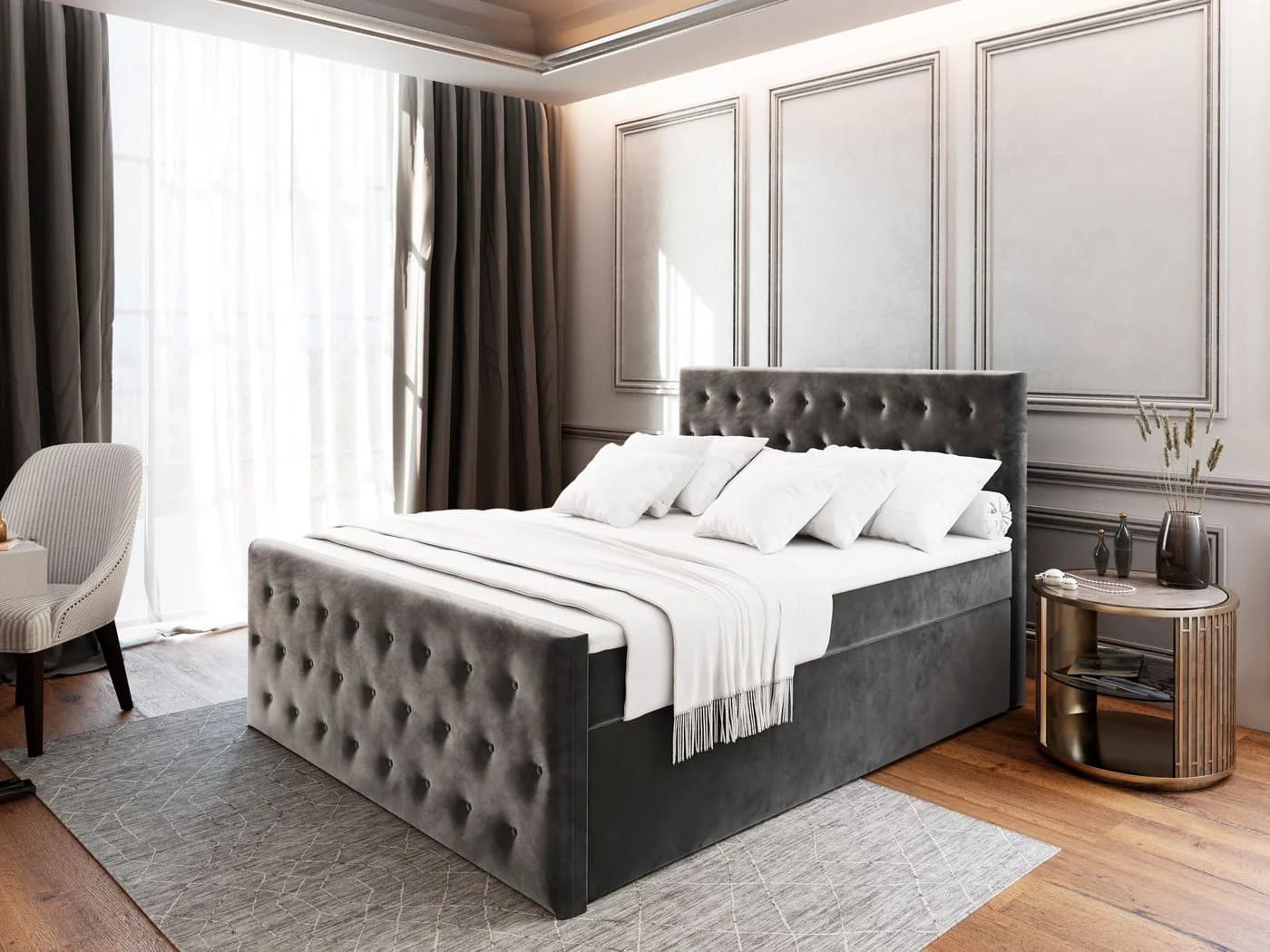 Masseno Boxbett FONDI mit Bonell Matratze und Topper Grau - Bild 2