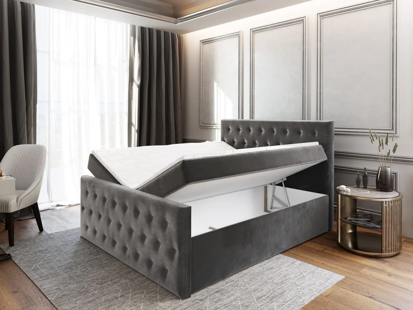 Masseno Boxbett FONDI mit Bonell Matratze und Topper Grau - Bild 5