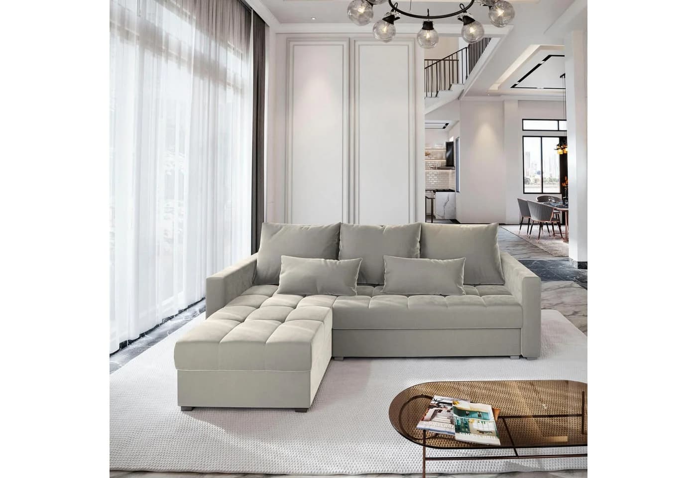 Masseno Ecksofa KOS PIK L-Form mit Schlaffunktion und Bettkasten Beige - Bild 2