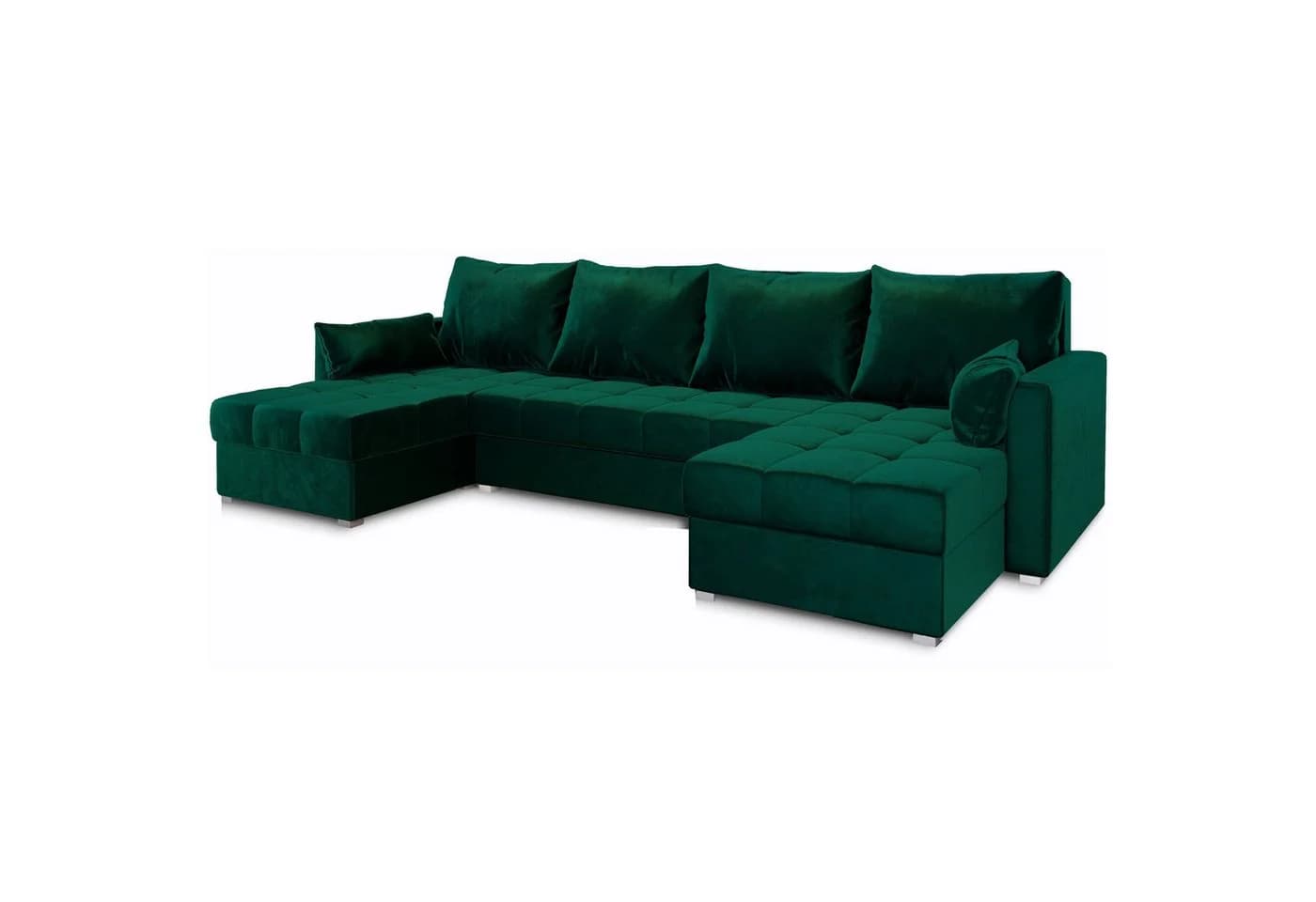 Masseno Ecksofa NAKO U-Form mit Schlaffunktion und Bettkasten Grün