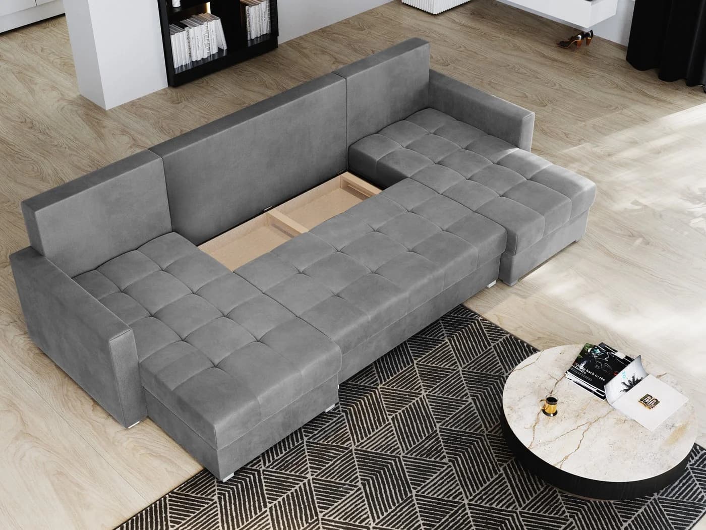 Masseno Ecksofa NAKO U-Form mit Schlaffunktion und Bettkasten Schwarz - Bild 4