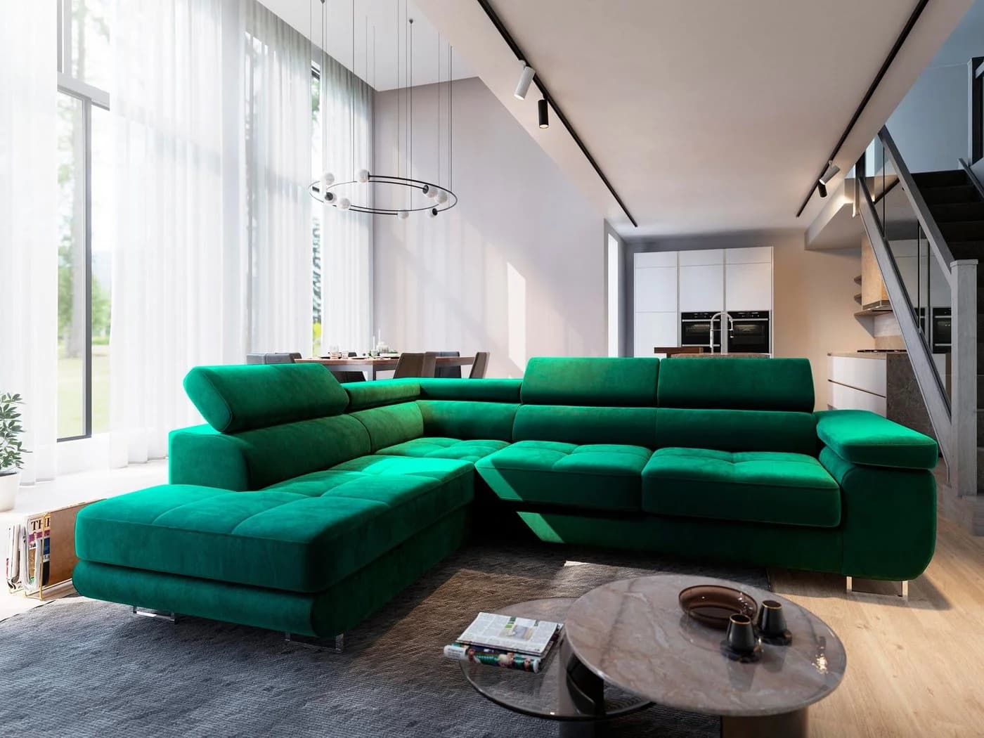 Masseno Ecksofa SELVA L-Form mit Schlaffunktion und Bettkasten Grün - Bild 2
