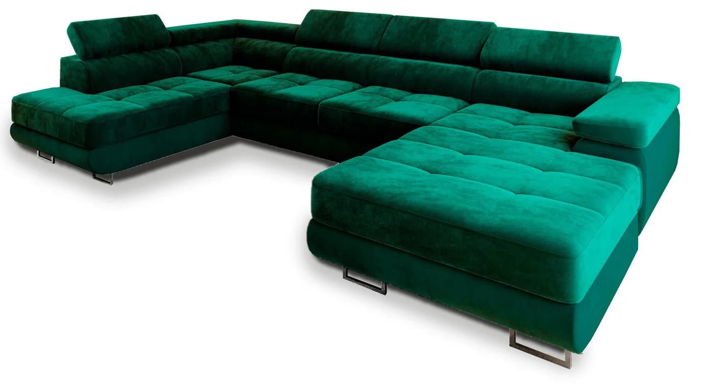 Masseno Ecksofa CASONE U-Form mit Schlaffunktion und Bettkasten Grün