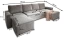 Masseno Ecksofa ASPRA U-Form mit Schlaffunktion und Bettkasten Braun Bild 3