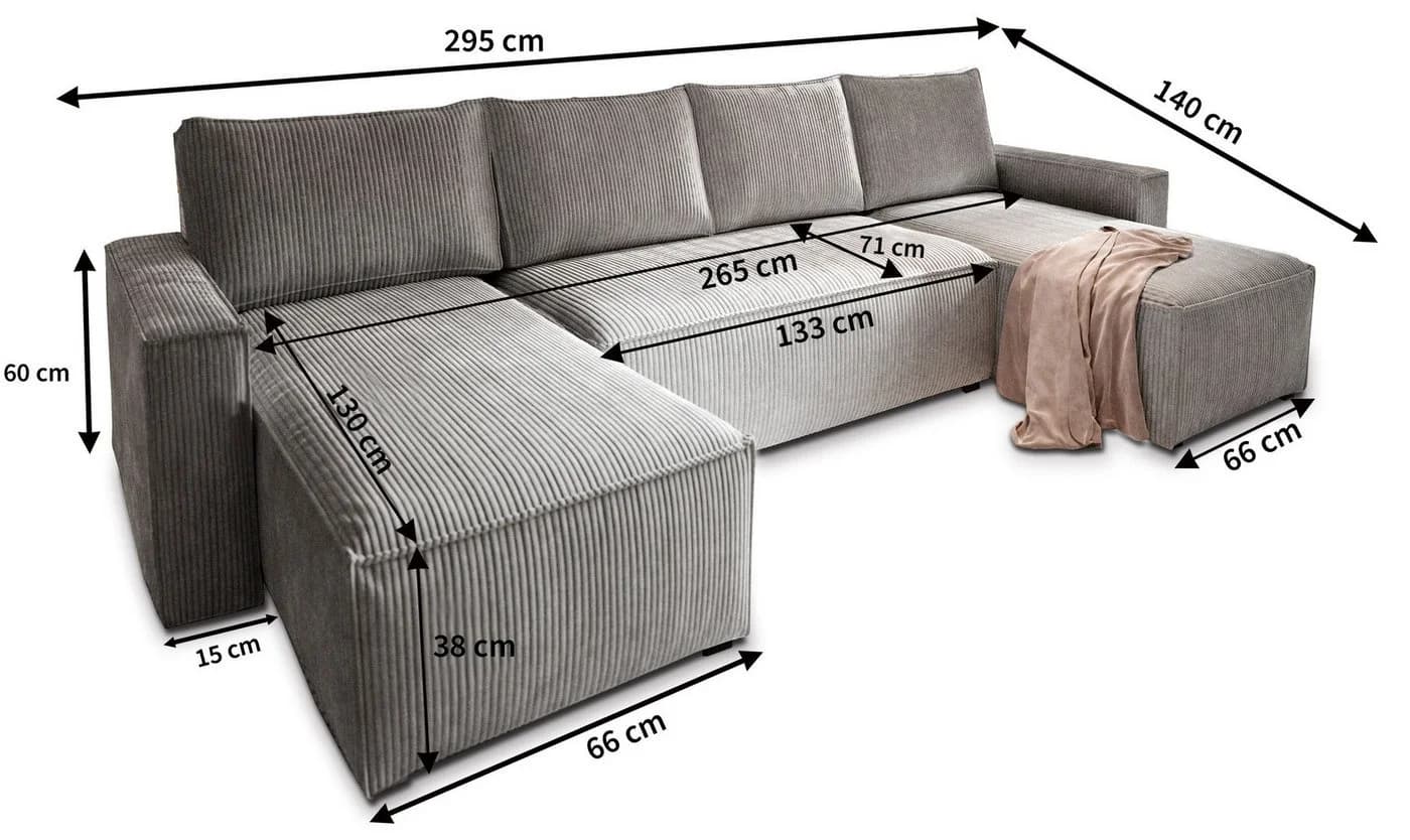Masseno Ecksofa ASPRA U-Form mit Schlaffunktion und Bettkasten Braun - Bild 3