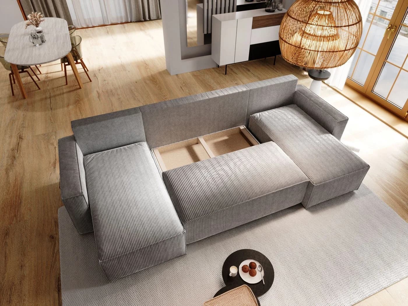Masseno Ecksofa ASPRA U-Form mit Schlaffunktion und Bettkasten Braun - Bild 4