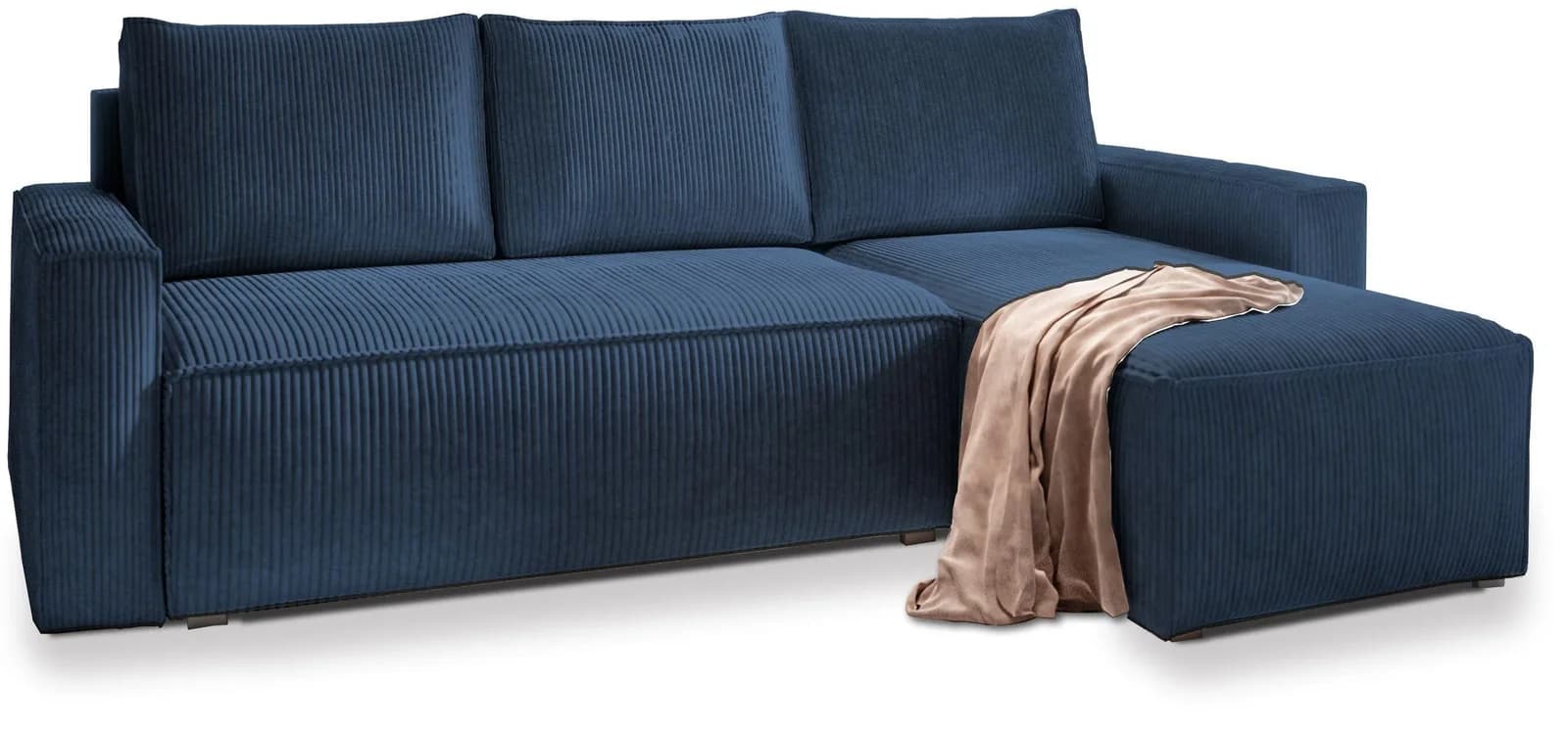 POTARO Ecksofa Blau Kordstoff mit Schlaffunktion