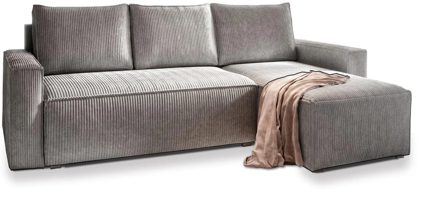 Masseno Ecksofa POTARO L-Form Grau mit Schlaffunktion und Bettkasten
