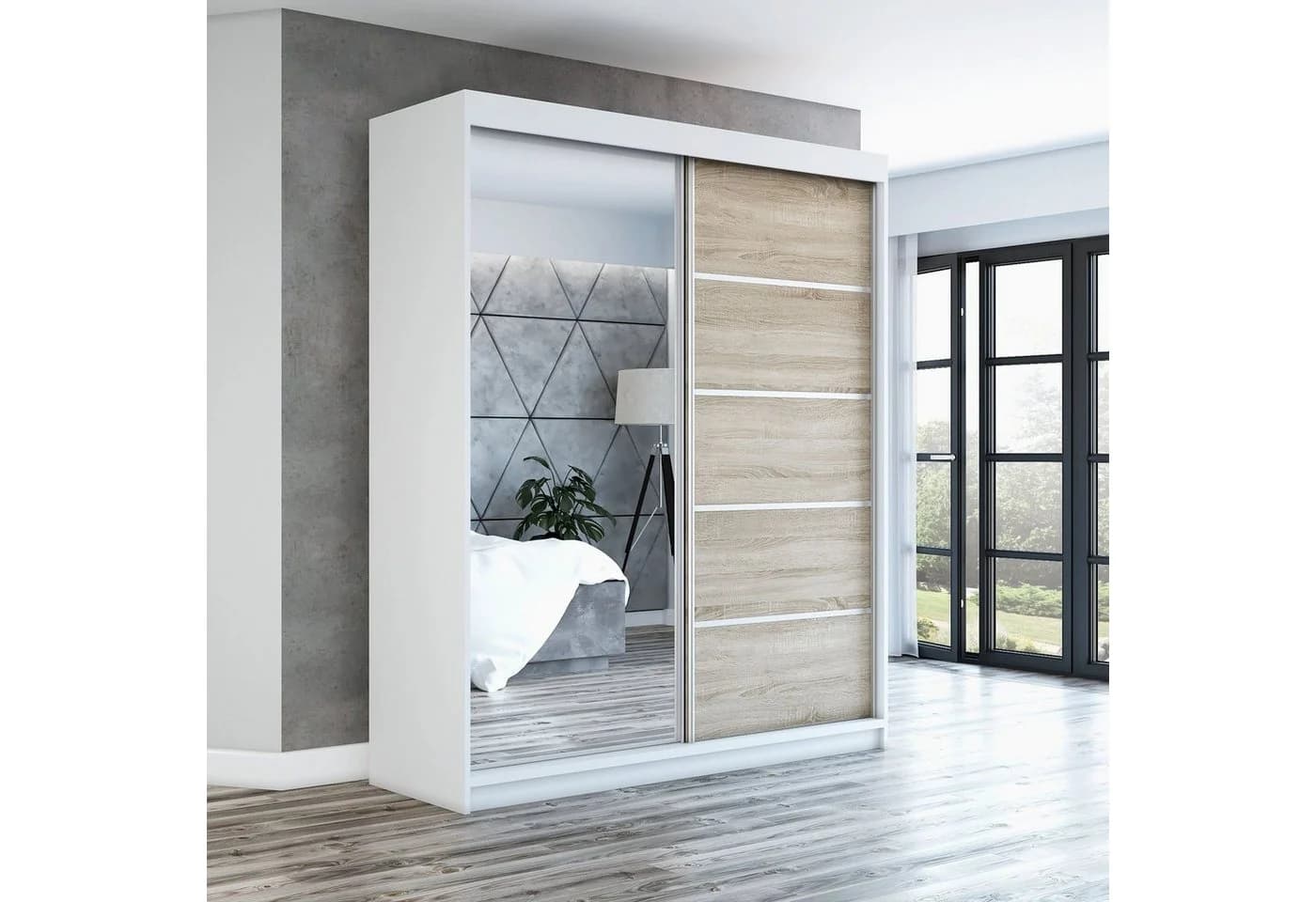 A&J MöbelLand Schiebetürenschrank mit Spiegel 180 cm Weiß