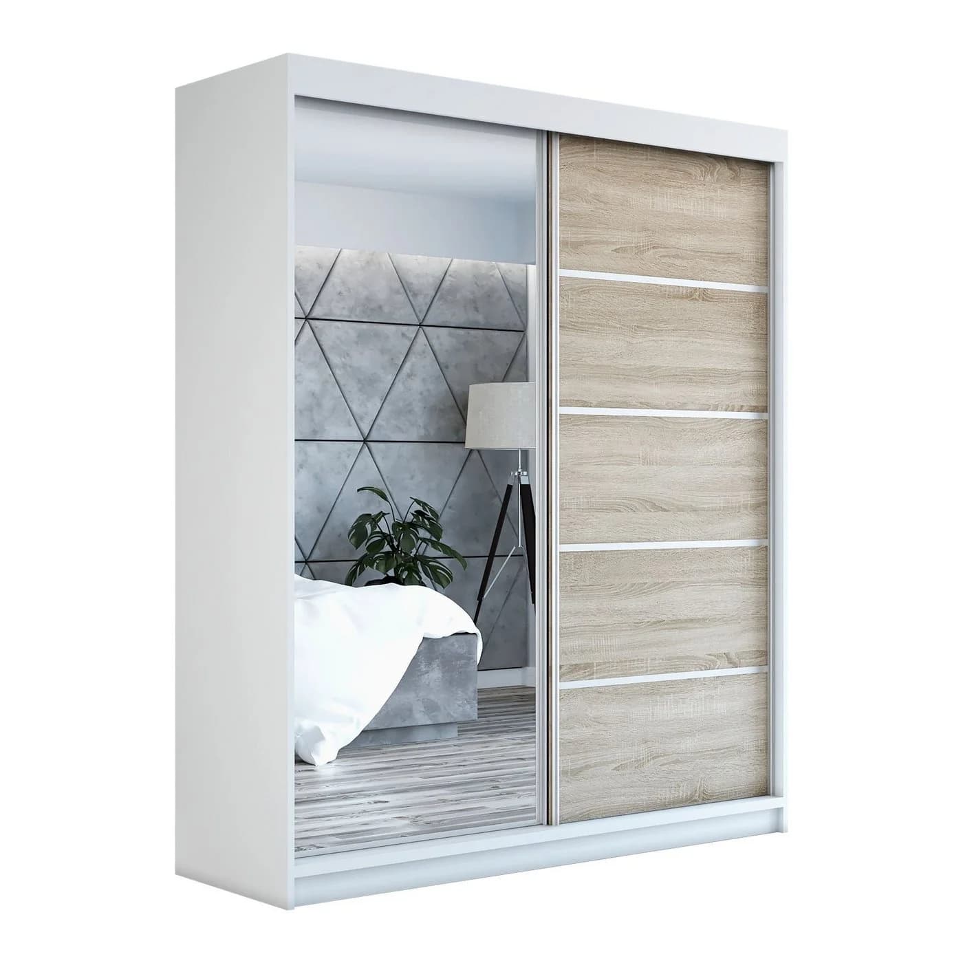 A&J MöbelLand Schiebetürenschrank mit Spiegel 180 cm Weiß - Bild 2