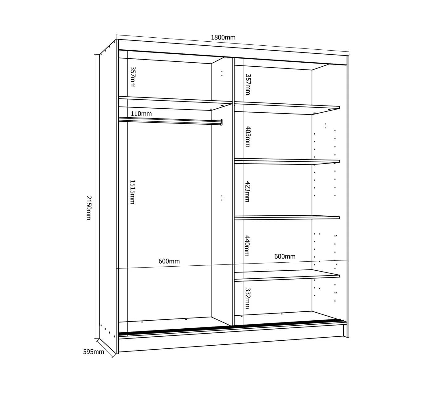 A&J MöbelLand Schiebetürenschrank mit Spiegel 180 cm Weiß - Bild 4