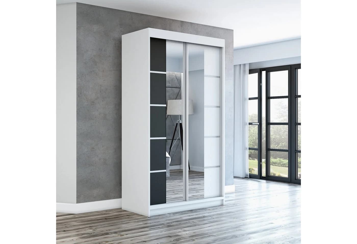 A&J MöbelLand ERA Kleiderschrank mit Spiegeltüren Weiß/Schwarz