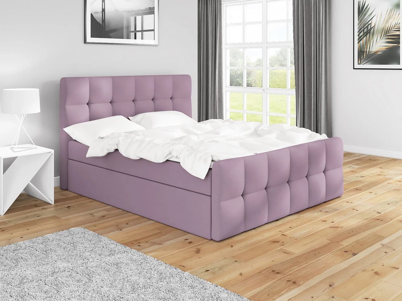 A&J MöbelLand Boxspringbett BERG Rosa mit Bettkasten und Topper