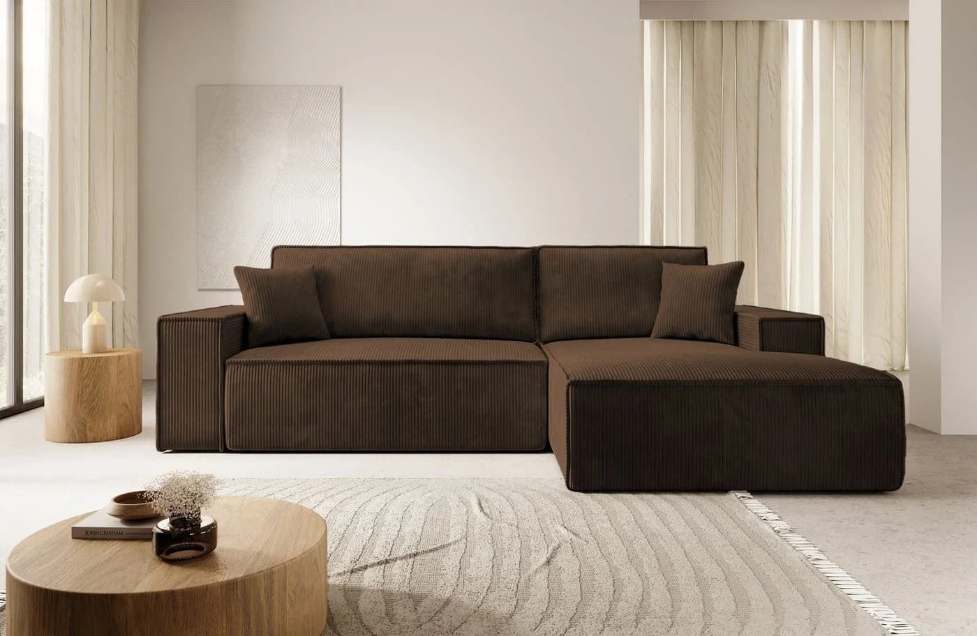 Selsey Ecksofa FARESE NEW mit Schlaffunktion und Bettkasten Cord Braun - Bild 2