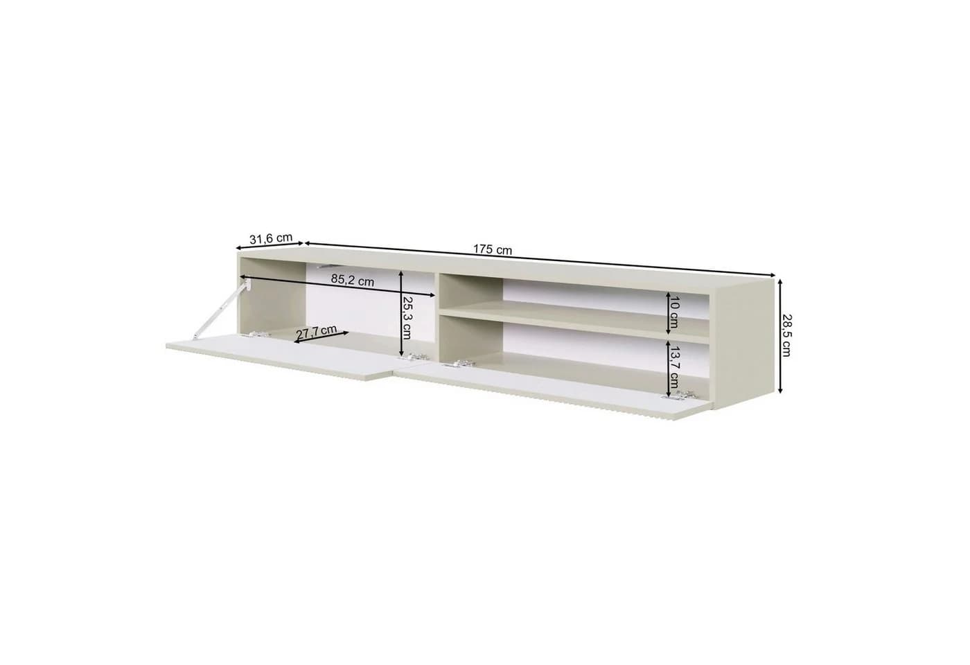 Selsey TV-Hängeboard VELDIO 175 cm Grau Riffel-Optik Lowboard - Bild 5