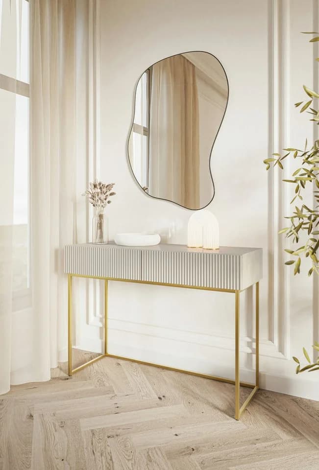 Selsey Schminktisch VELDIO 2 Schubladen Gold Metallgestell