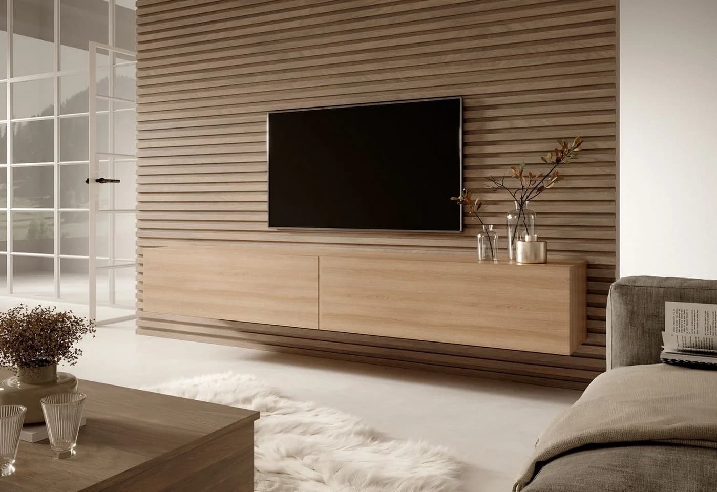 Selsey TV-Schrank BISIRA Hängeboard 200 cm grifflos beige