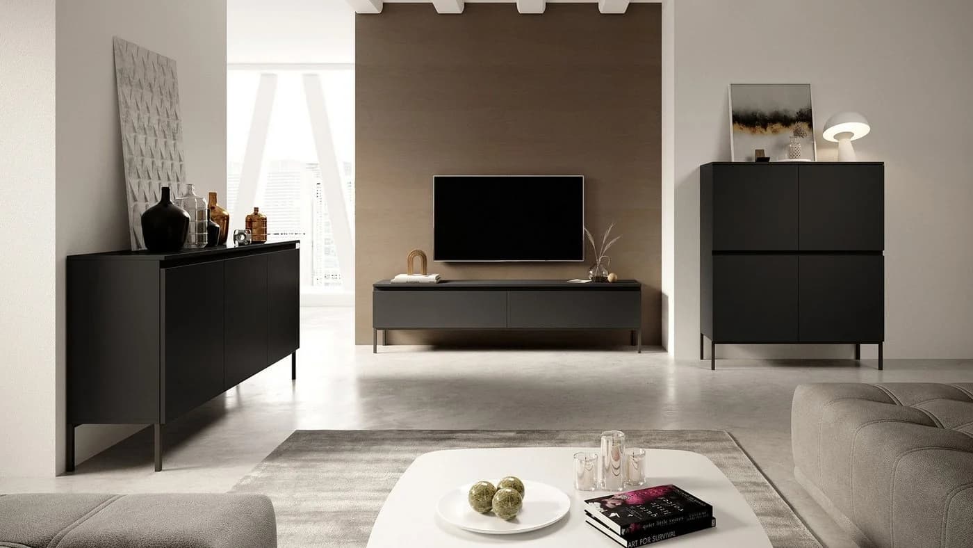 Selsey TV-Schrank BEMMI Schwarz 2-türig mit Metallgestell - Bild 3