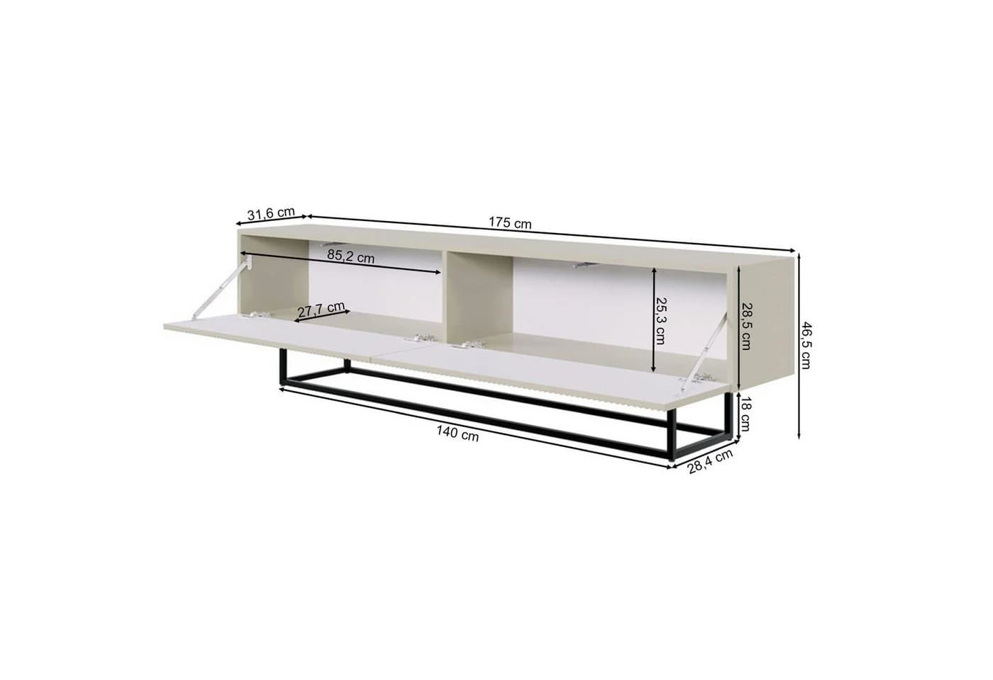 Selsey TV-Schrank VELDIO Lowboard 175 cm Grau Metallgestell - Bild 5