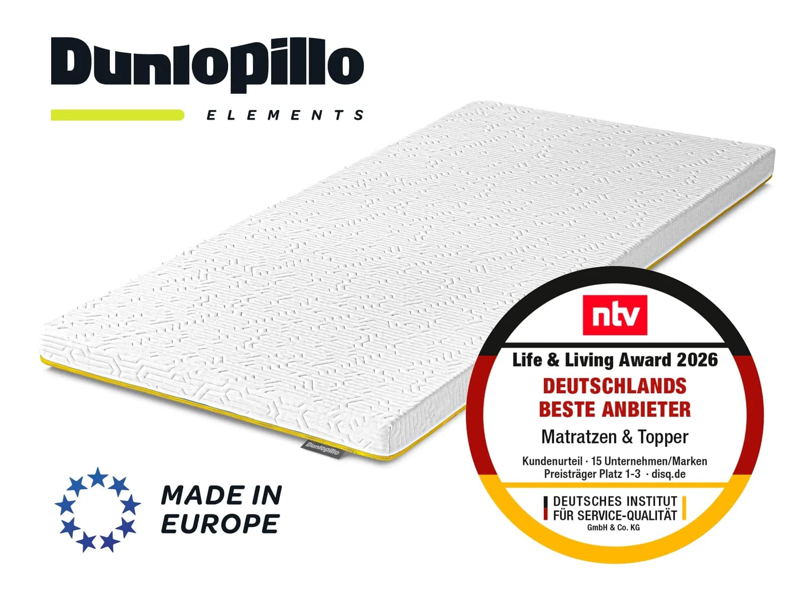 Dunlopillo Elements Viscoschaum-Topper Weiß 160x200 cm