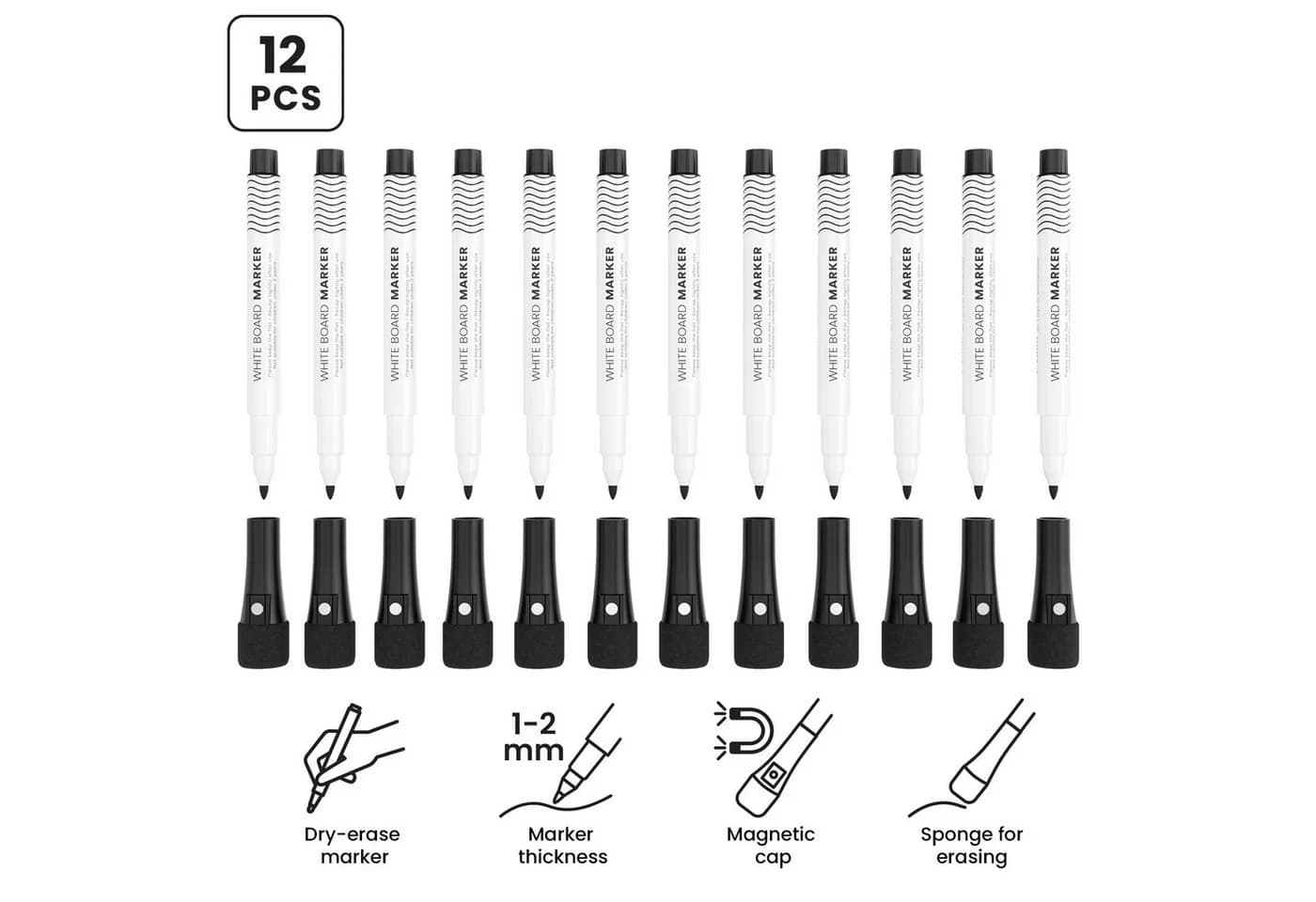 ALLboards Whiteboard Marker Set 12-tlg. Schwarz Dünnspitzig