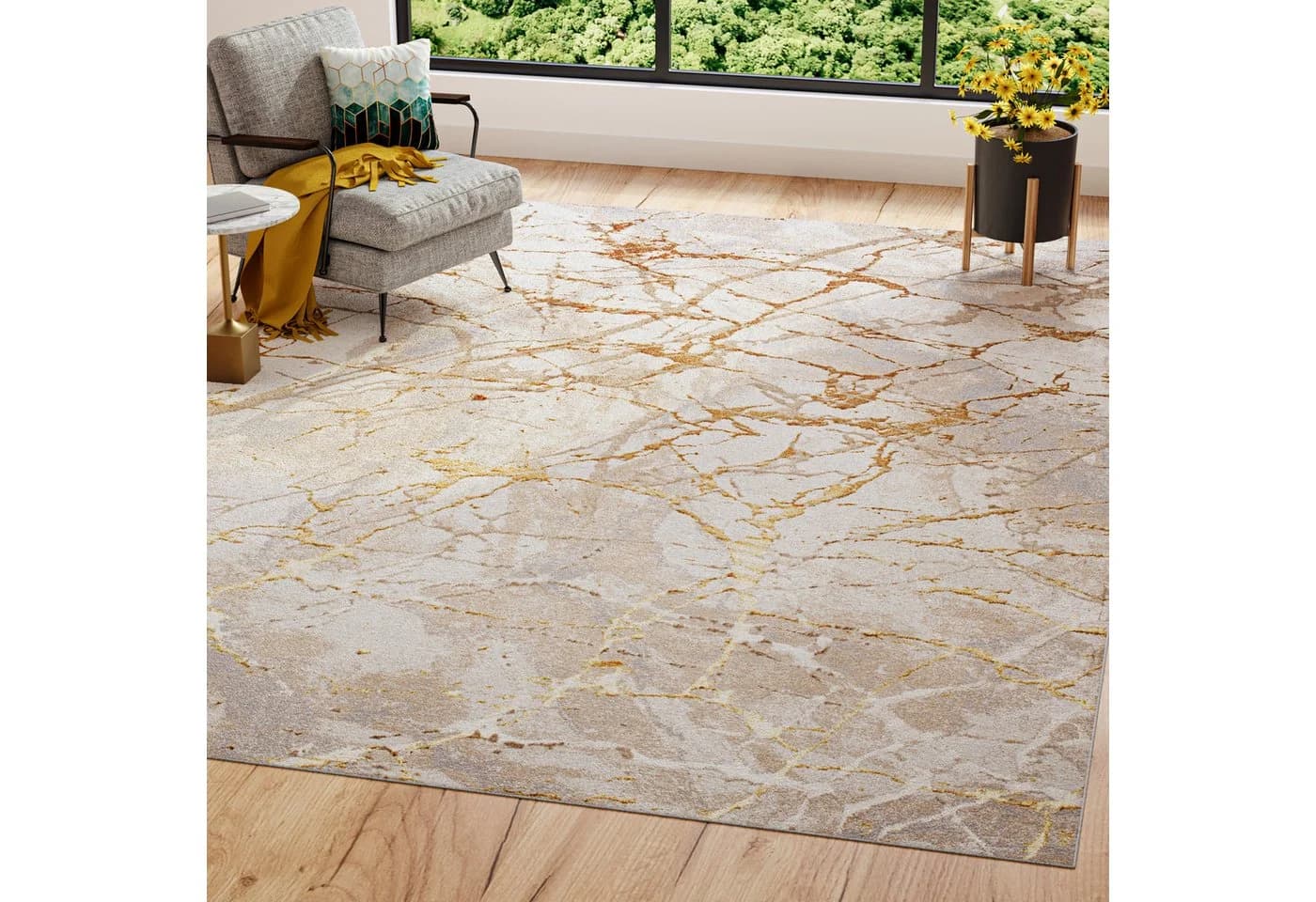 Tapiso Designteppich GOLDEN Modern Vintage Creme Gold