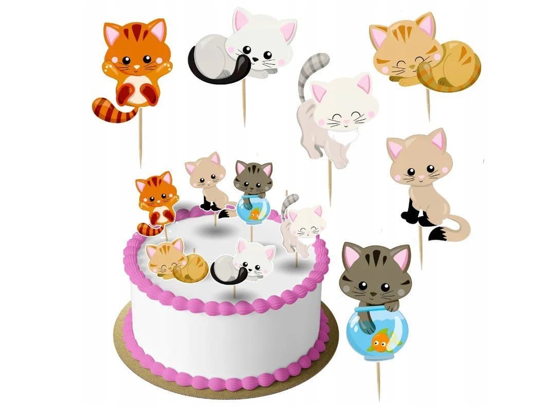Festivalartikel Tortenstecker Cat Katze Topper Set 6 Stk Weiß