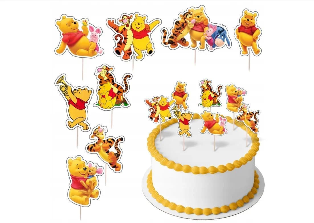 Festivalartikel Tortenstecker Winnie Puuh Topper Set 8 Stk Weiß