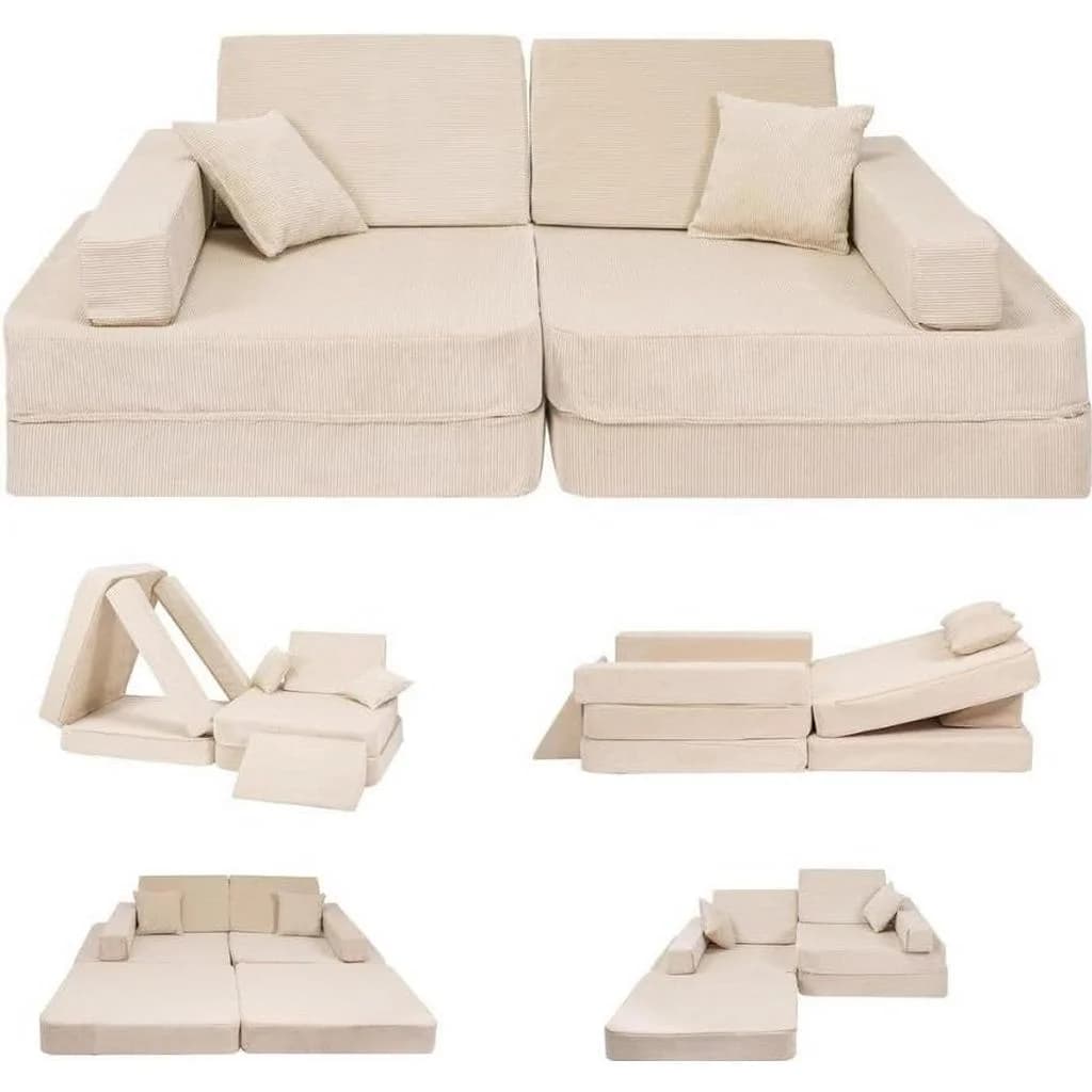 AngeLove Kindersofa Beige 2-in-1 mit Schlaffunktion Cord