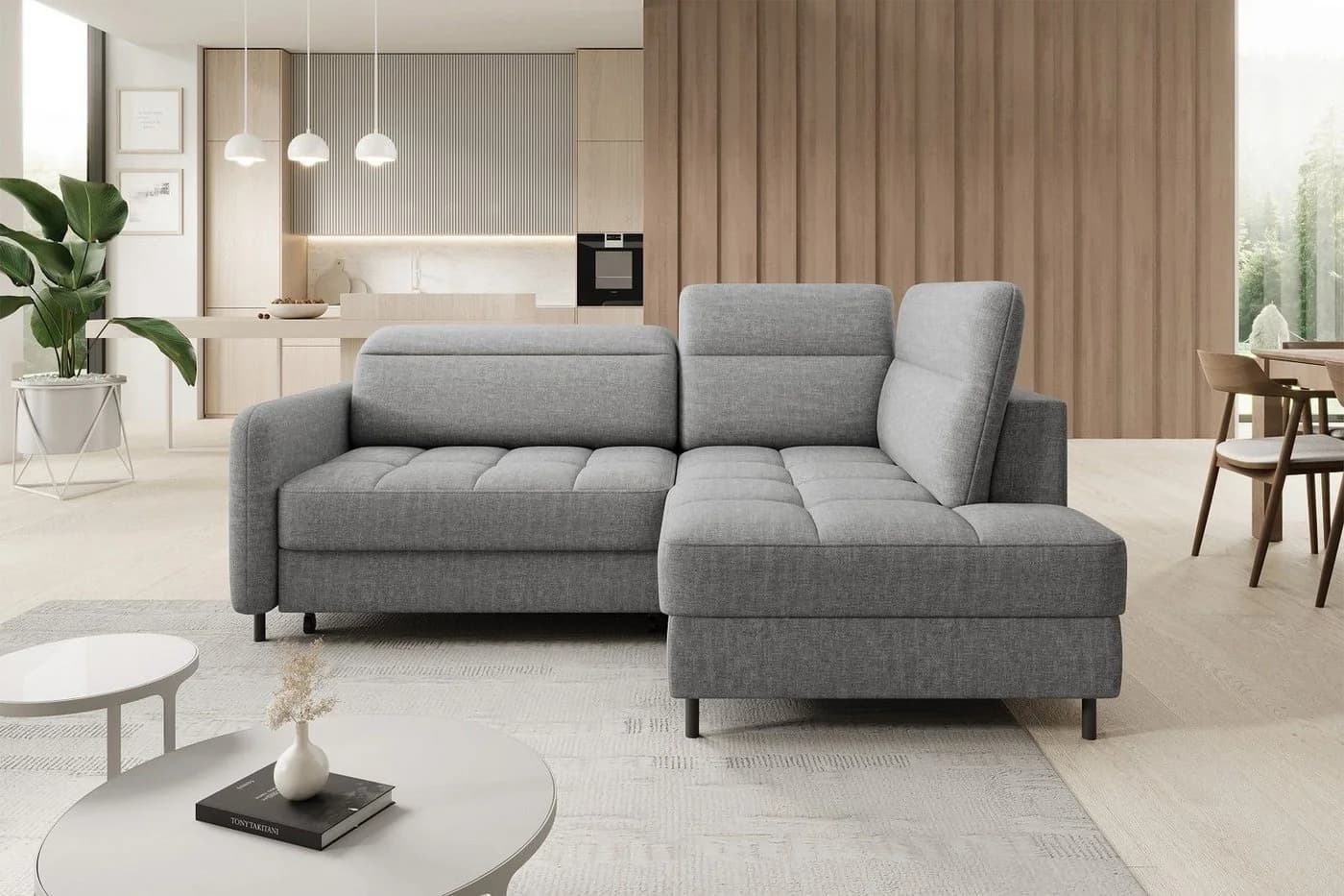 Myhomelando Ecksofa Lalea Grau mit Schlaffunktion und Bettkasten