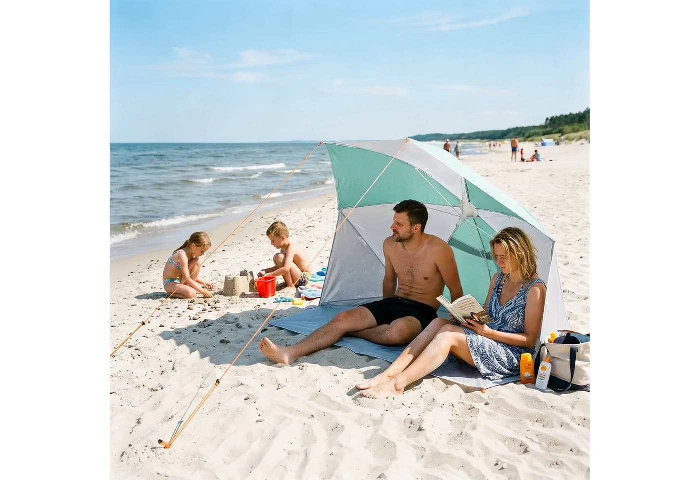 NILS Strandschirm 2-in-1 Windschutz blau mit Boden