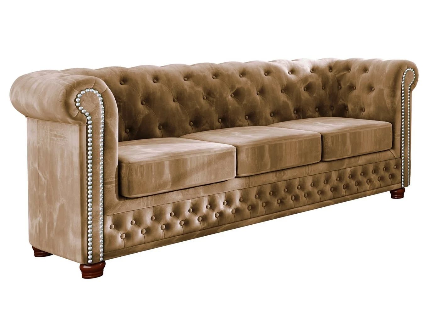 S-Style Möbel Chesterfield-Sofa Leeds 3-Sitzer Beige Samtstoff