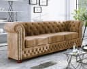 S-Style Möbel Chesterfield-Sofa Leeds 3-Sitzer Beige Samtstoff Bild 2