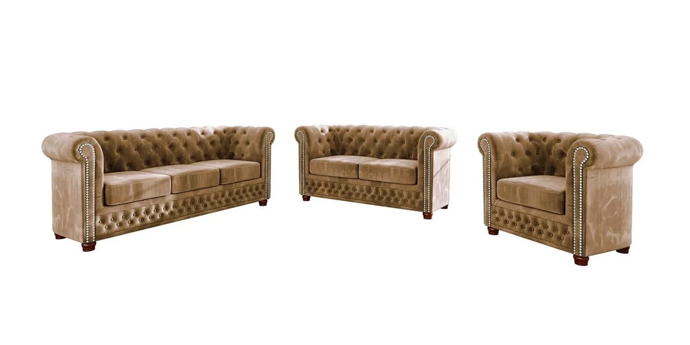 S-Style Möbel Chesterfield-Sofa Leeds 3-Sitzer Beige Samtstoff - Bild 3
