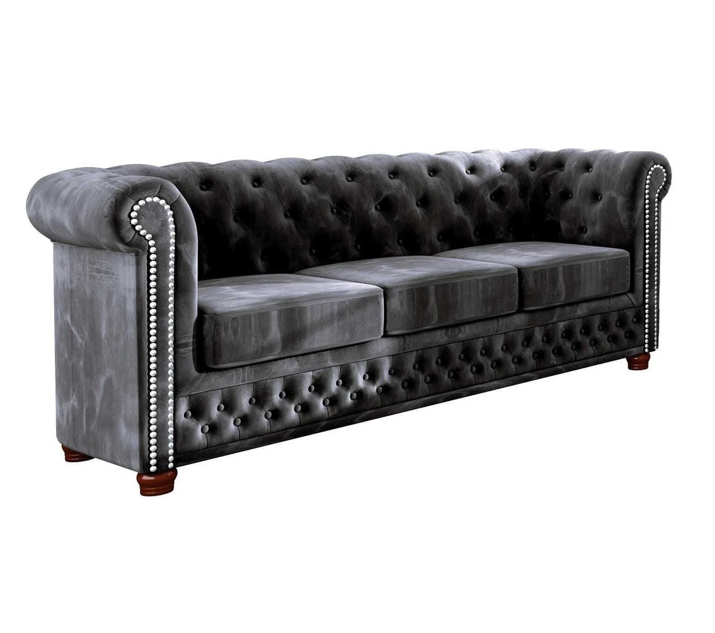 S-Style Möbel Chesterfield-Sofa Leeds 3-Sitzer Samt Schwarz