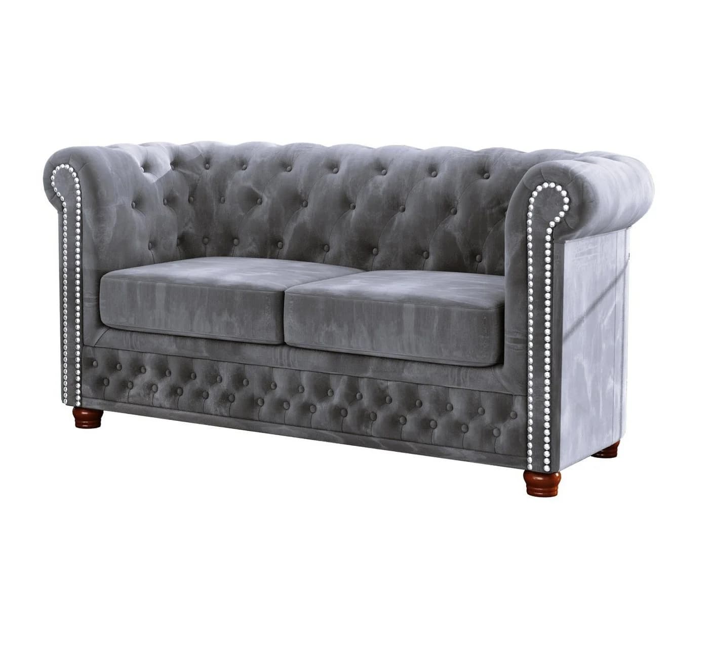 S-Style Möbel Chesterfield-Sofa Leeds 2-Sitzer Grau Samt
