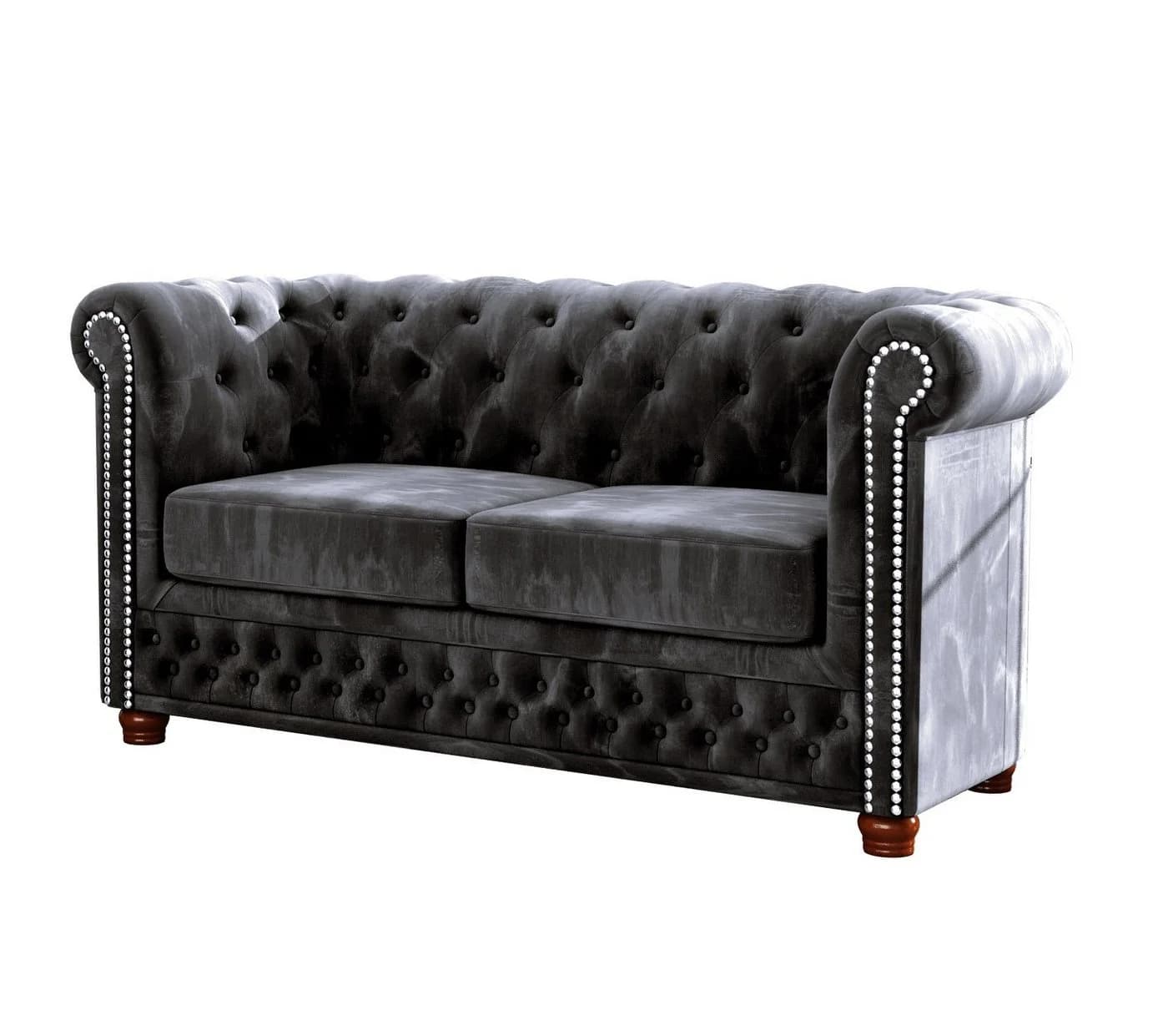 S-Style Möbel Chesterfield-Sofa Leeds 2-Sitzer Schwarz Samt