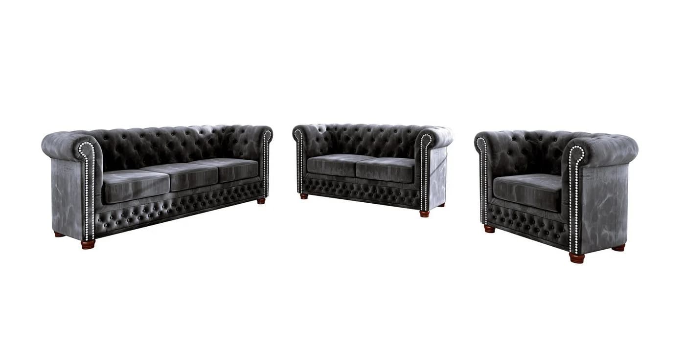 S-Style Möbel Chesterfield-Sofa Leeds 2-Sitzer Schwarz Samt - Bild 4