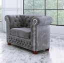 S-Style Möbel Chesterfield-Sessel Leeds Grau Samt Holzfüße Bild 2