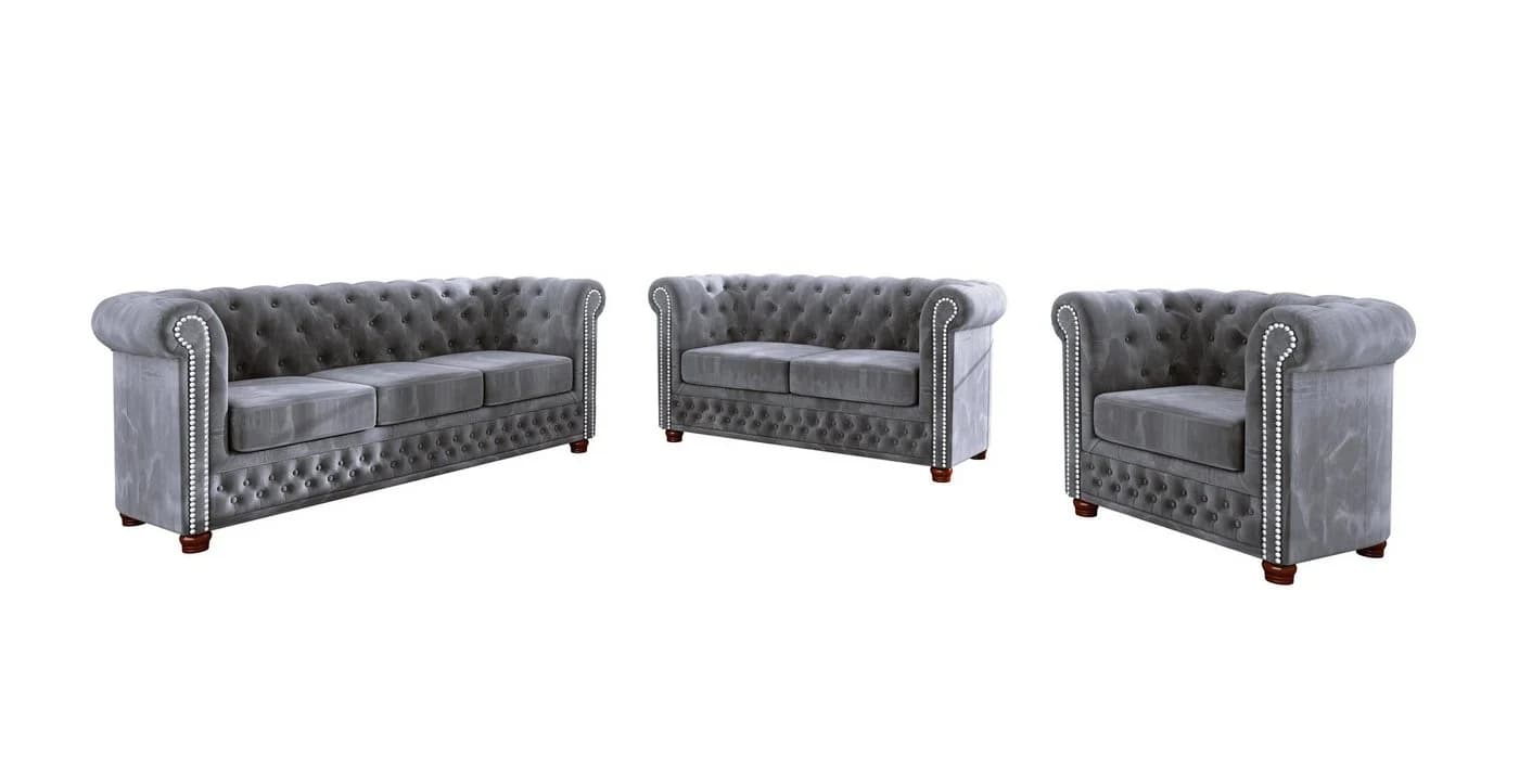 S-Style Möbel Chesterfield-Sessel Leeds Grau Samt Holzfüße - Bild 4