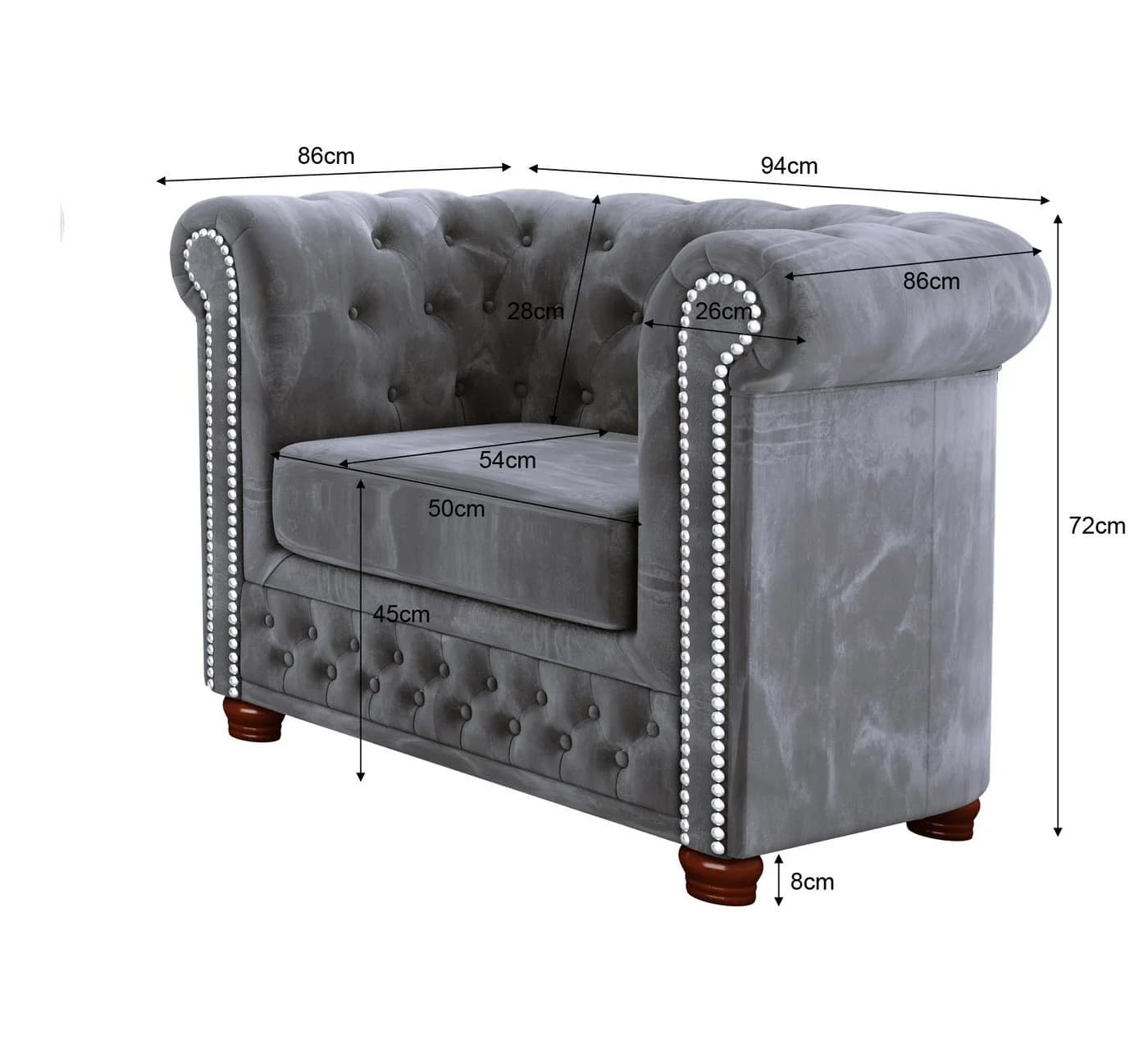 S-Style Möbel Chesterfield-Sessel Leeds Grau Samt Holzfüße - Bild 5