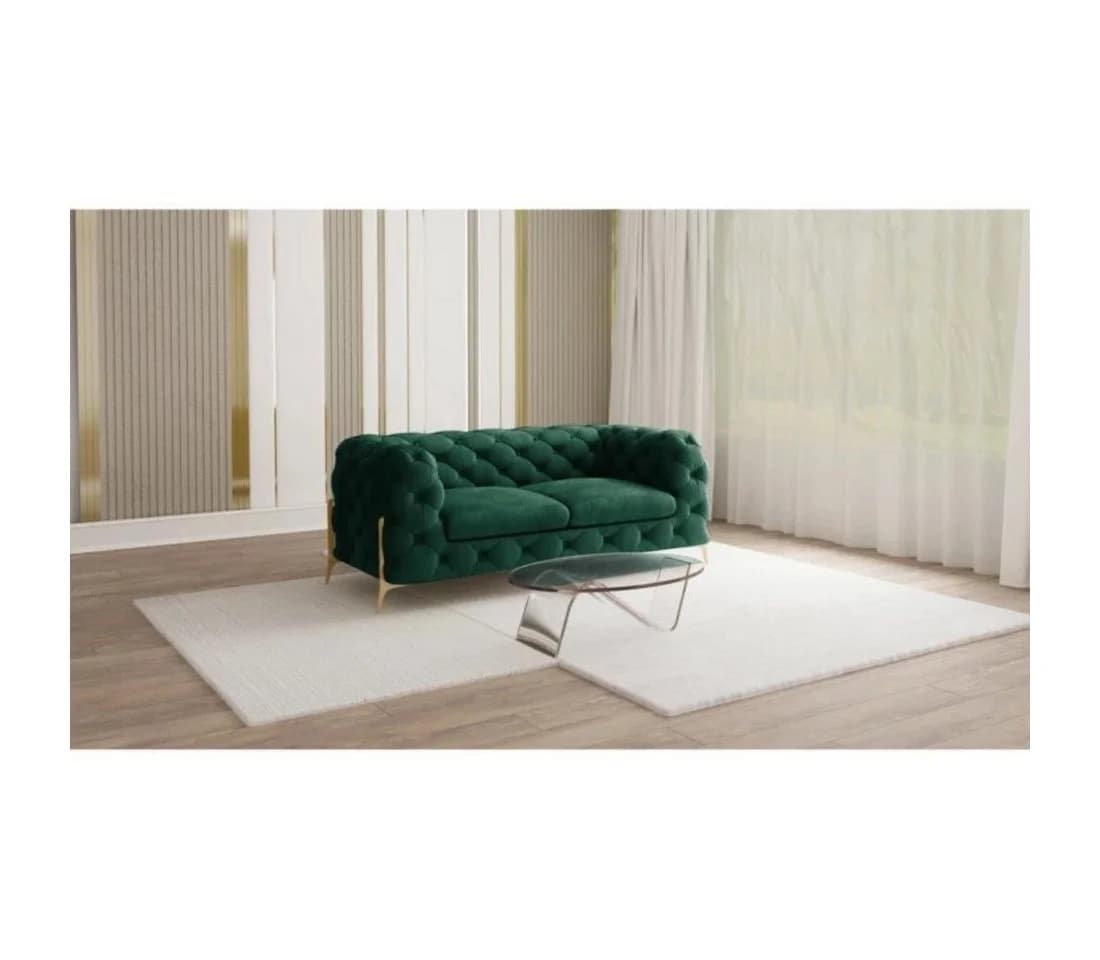 S-Style Möbel Chesterfield-Sofa 2-Sitzer Ashley Grün mit goldenen Metallfüßen - Bild 2