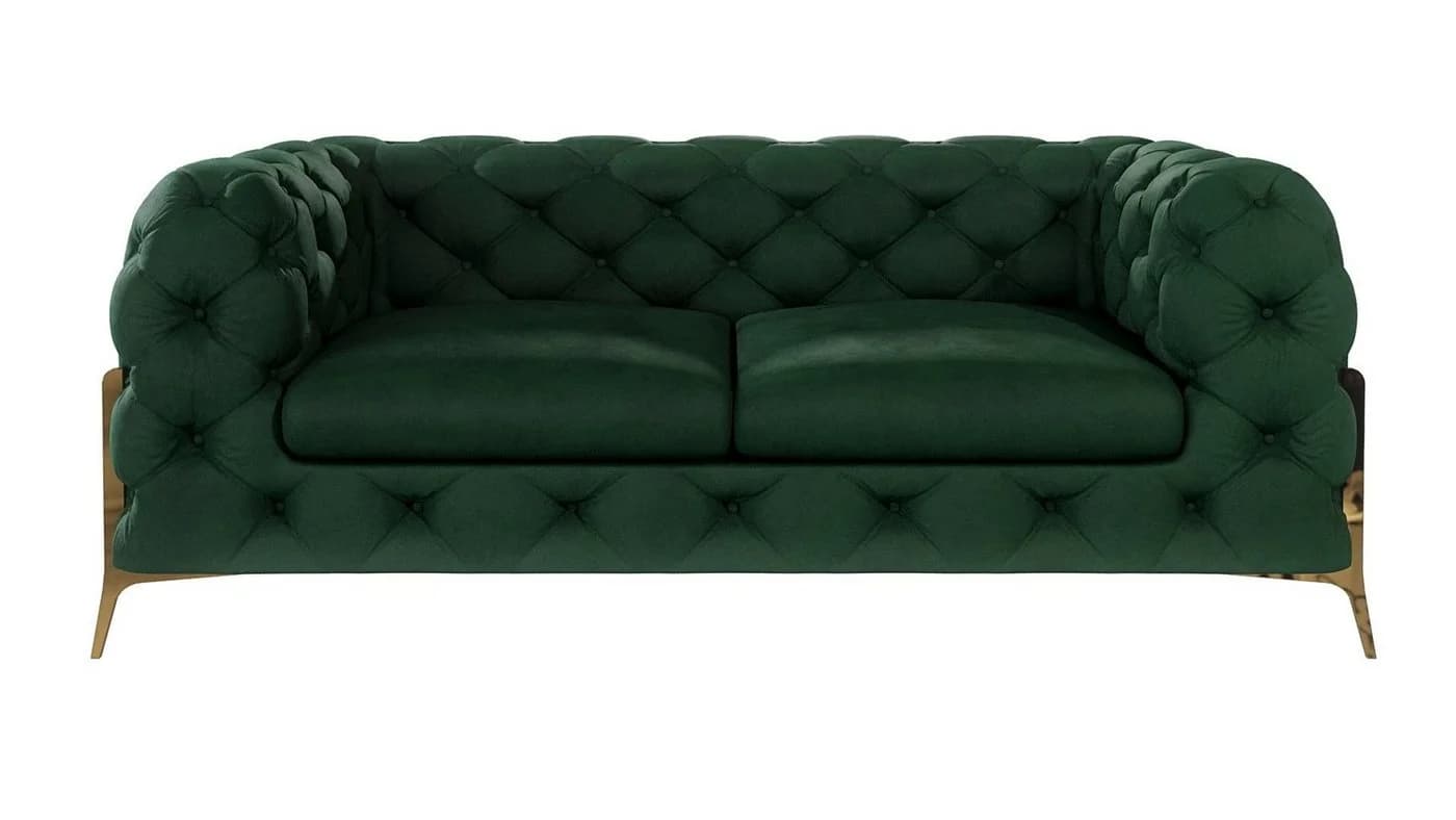 S-Style Möbel Chesterfield-Sofa 2-Sitzer Ashley Grün mit goldenen Metallfüßen - Bild 3