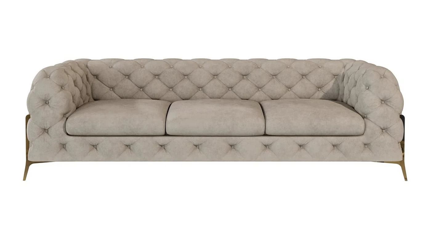 S-Style Möbel Chesterfield-Sofa 3-Sitzer Ashley Beige Gold Metallfüße - Bild 3