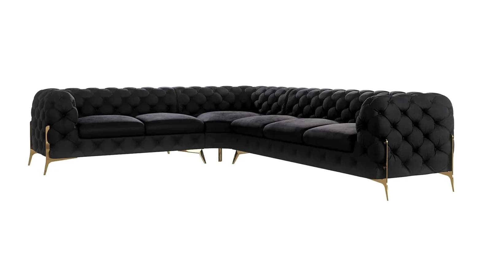 Chesterfield Ecksofa Lexi Schwarz Samt Langschiene rechts