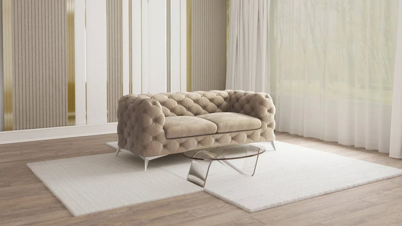 S-Style Möbel Chesterfield-Sofa Kalina 2-Sitzer Samt beige - Bild 2