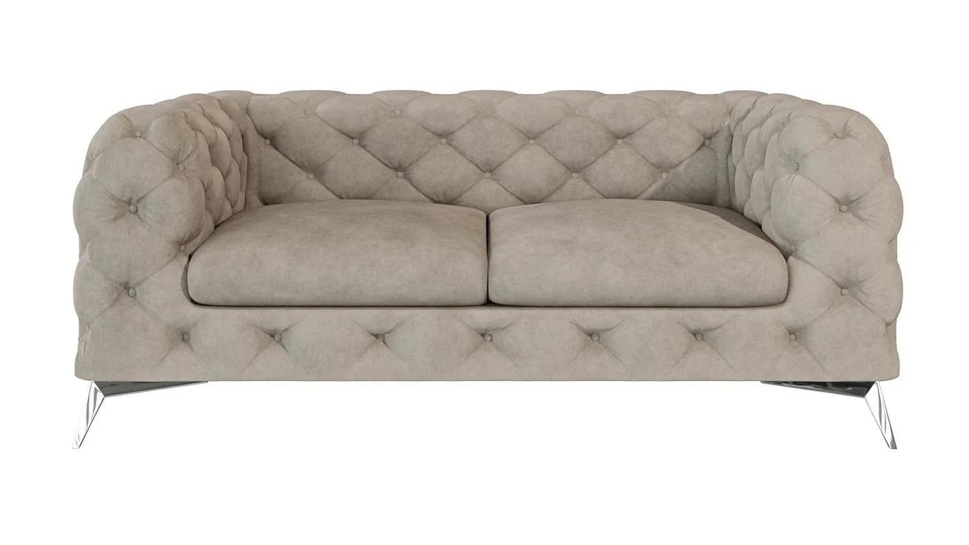 S-Style Möbel Chesterfield-Sofa Kalina 2-Sitzer Samt beige - Bild 3