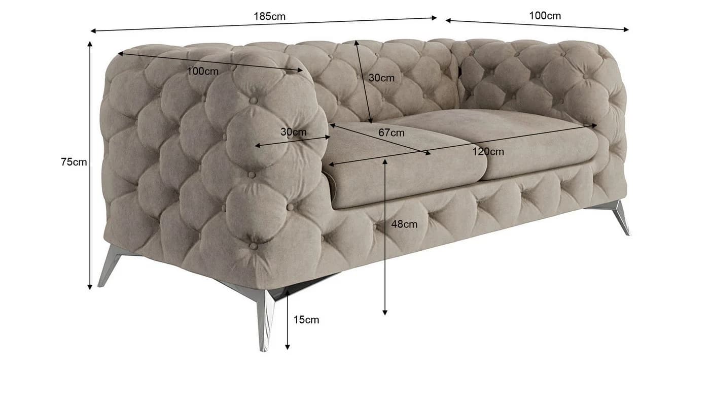 S-Style Möbel Chesterfield-Sofa Kalina 2-Sitzer Samt beige - Bild 5