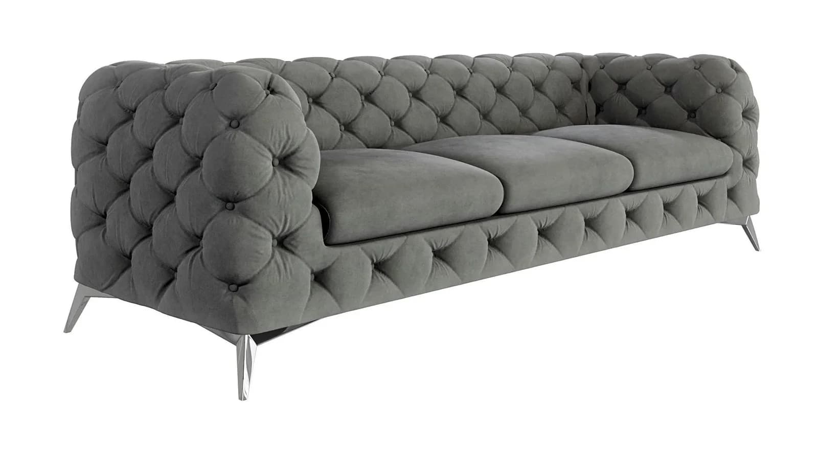 CHESTERFIELD Sofa 3-Sitzer Laura Grau Samt