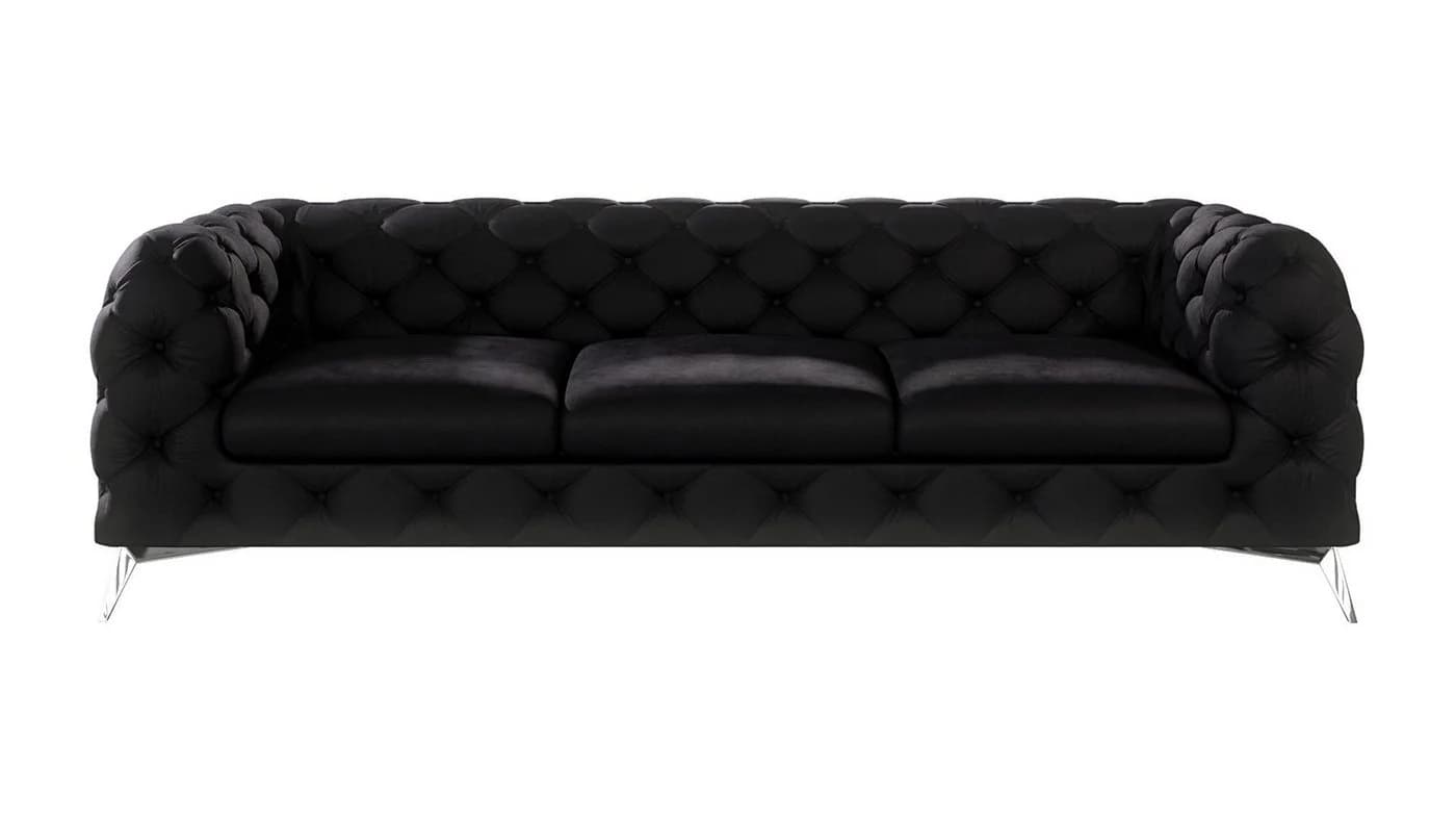 S-Style Möbel Chesterfield-Sofa Kalina 3-Sitzer Samt Schwarz